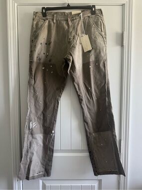 Men's Brown Cargo Painter-Style Jeans with Paint-Splatter Detail